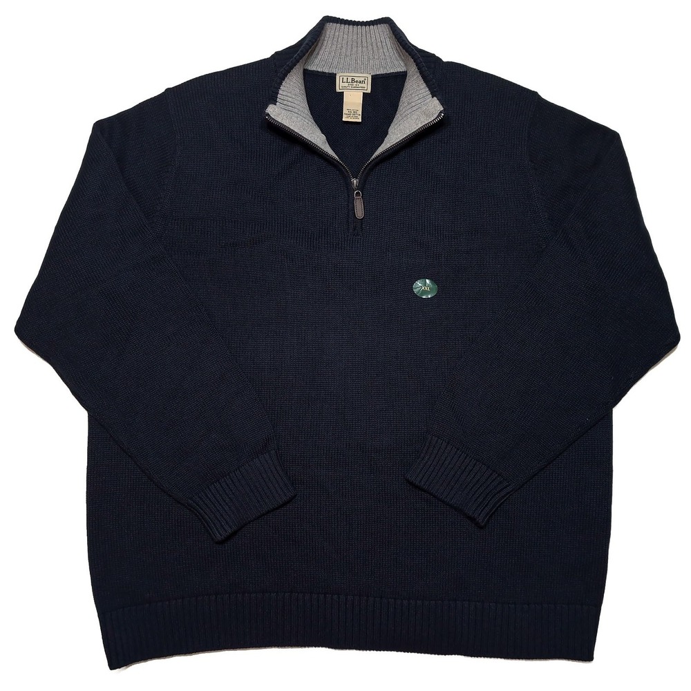 LL BEAN Quarter-Zip Sweater Mens XXL Navy Blue NWOT 100% Cotton 287736
